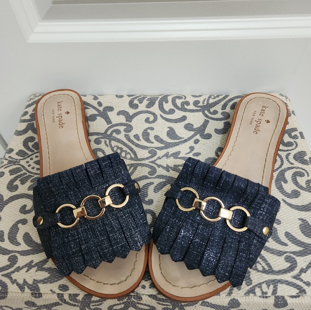 Kate Spade Brie denim flat slide sandal 7.5 - Picture 4 of 4